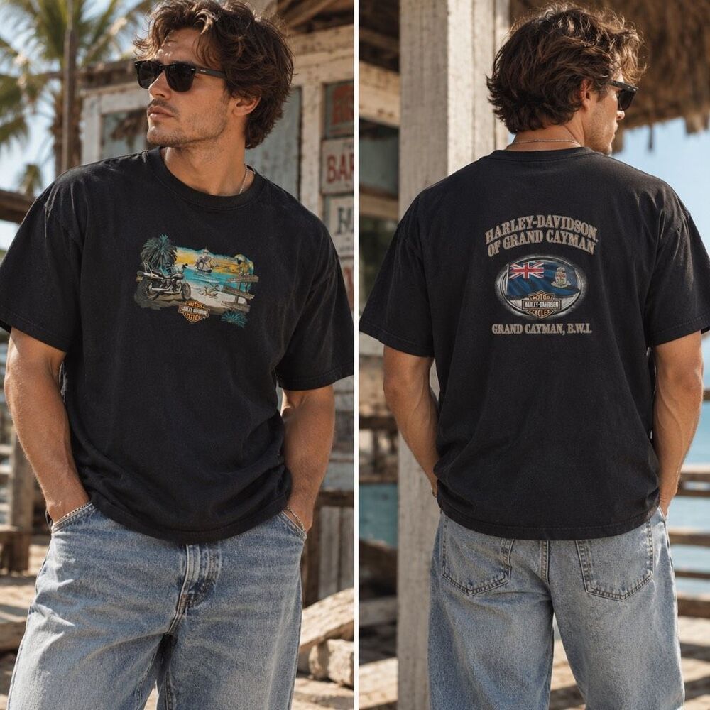 VTG Harley Davidson 2005 Biker Grand Cayman Graphic Tee Size 3XL